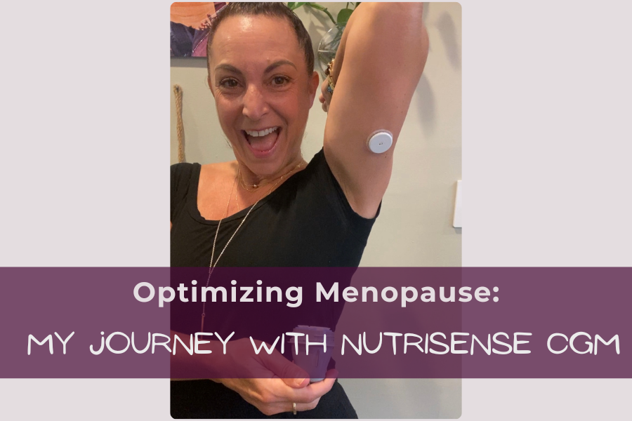 Me with my arm up showing the nutrisense continuous glucose monitor